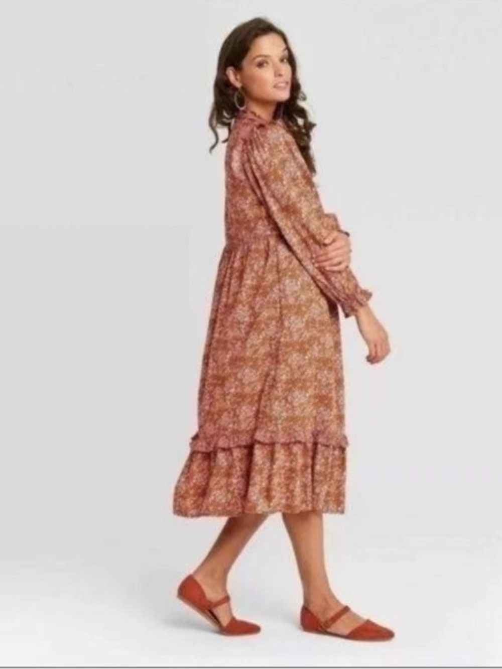 Universal Thread Dress Large Prairie Target Orange Floral Farmcore Country NWOT - Picture 3 of 6